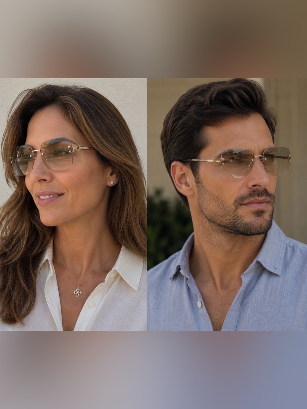 Unisex 's Rimless Ray- ban Aviator Sunglasses - Brown Gradient Lenses